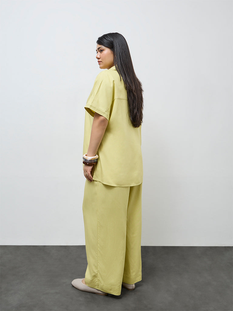 Gia Light Yellow Solid High-Rise Cotton-Blend Trousers