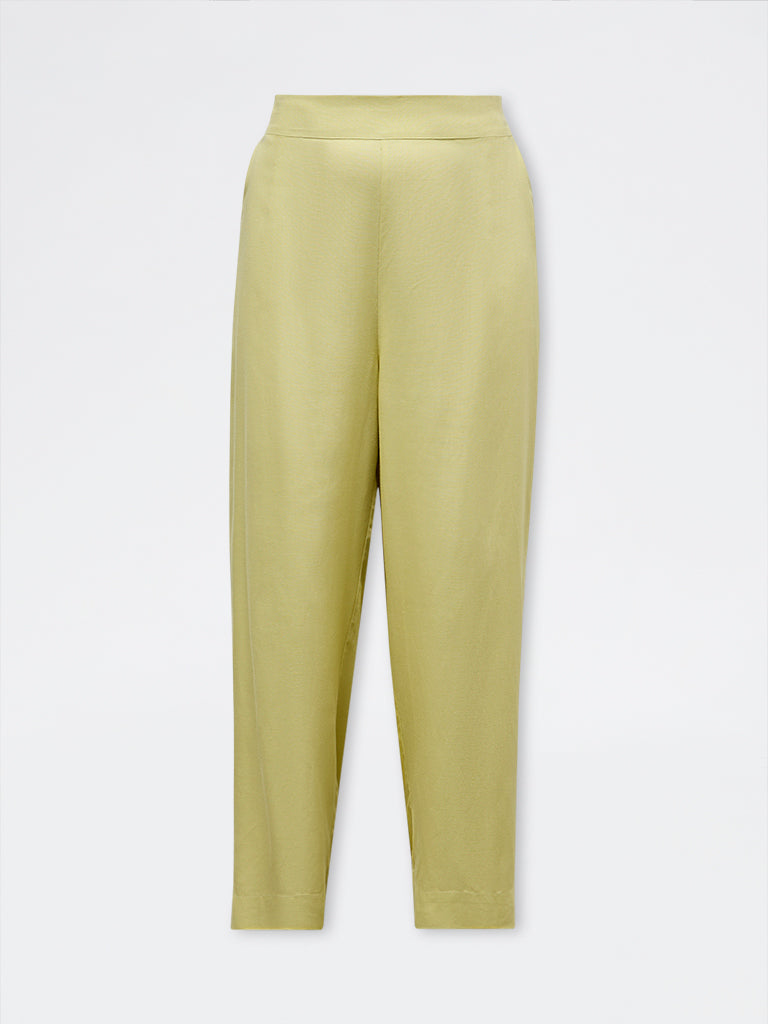 Gia Light Yellow Solid High-Rise Cotton-Blend Trousers