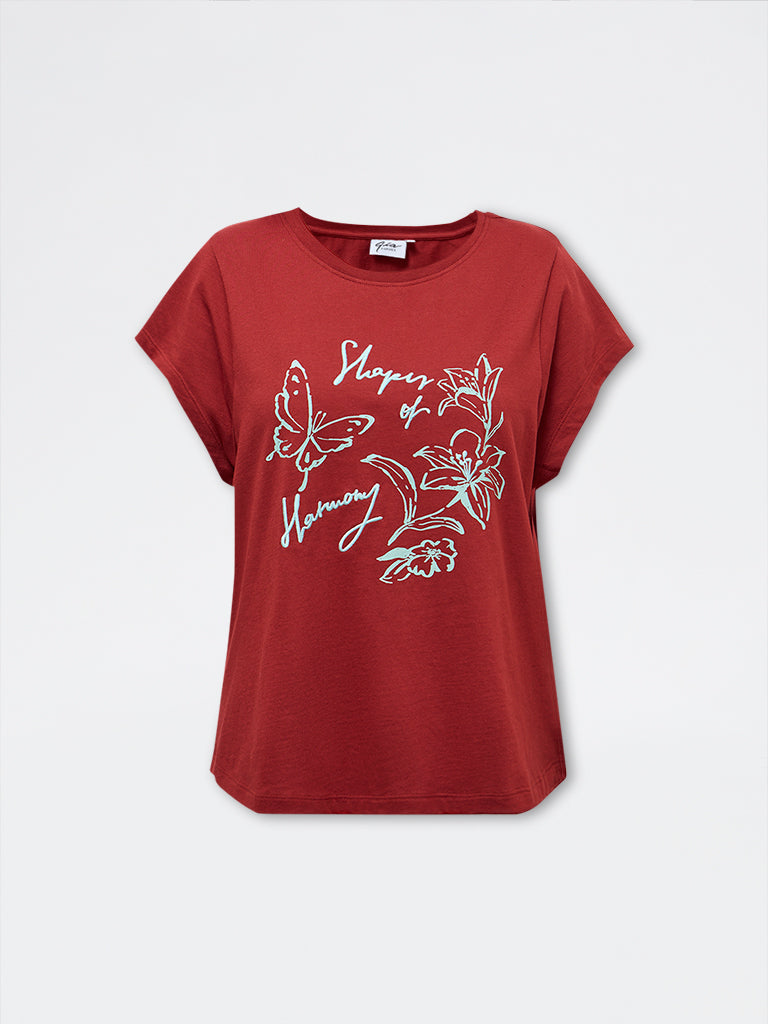 Gia Rust Botanical Design Cotton T-Shirt
