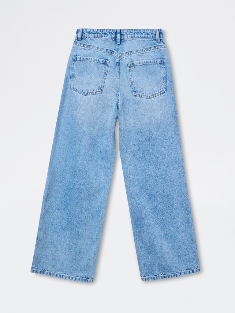Nuon Light Blue Washed Relaxed-Fit High-Rise Jeans