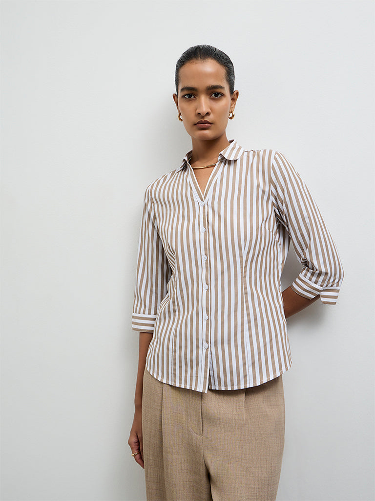 Wardrobe Taupe Striped Shirt