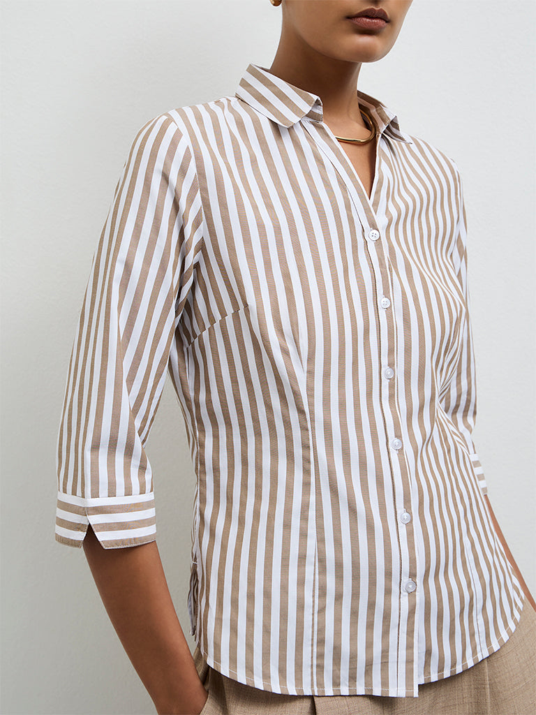 Wardrobe Taupe Striped Shirt