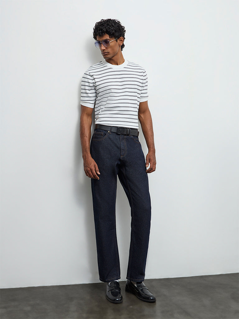 Ascot Off-White Striped Printed Relaxed-Fit Cotton-Blend T-Shirt