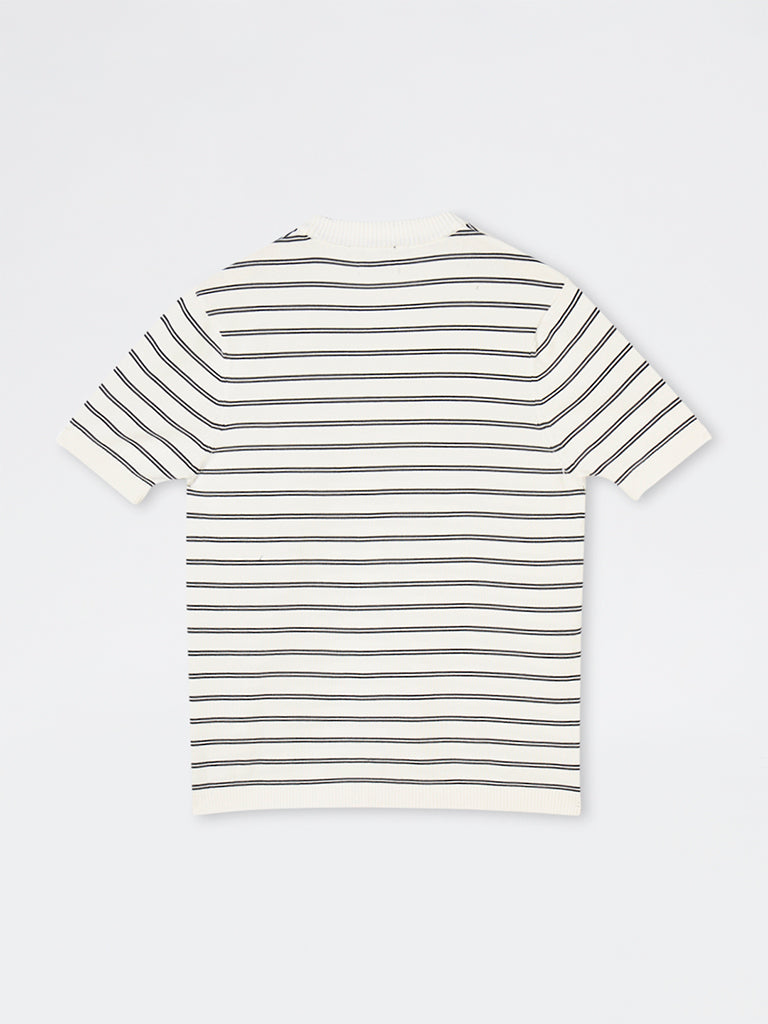 Ascot Off-White Striped Printed Relaxed-Fit Cotton-Blend T-Shirt