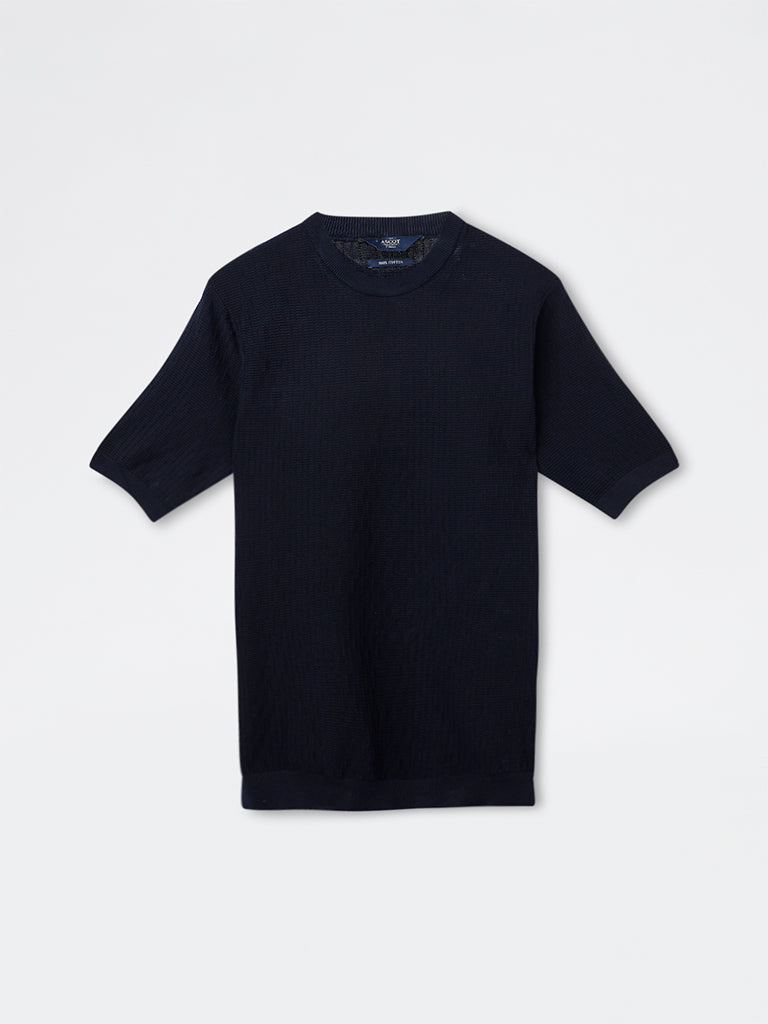 Ascot Navy Textured Relaxed-Fit Cotton T-Shirt