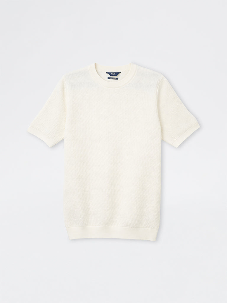 Ascot White Textured Relaxed-Fit Cotton T-Shirt