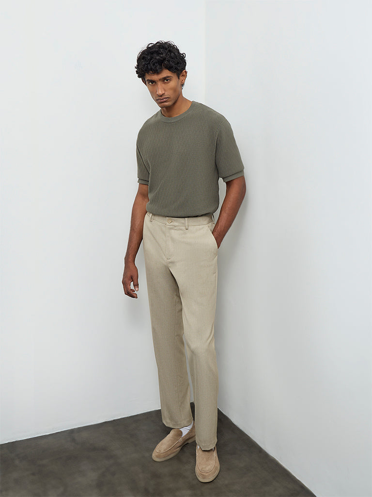 Ascot Olive Textured Relaxed-Fit Cotton T-Shirt