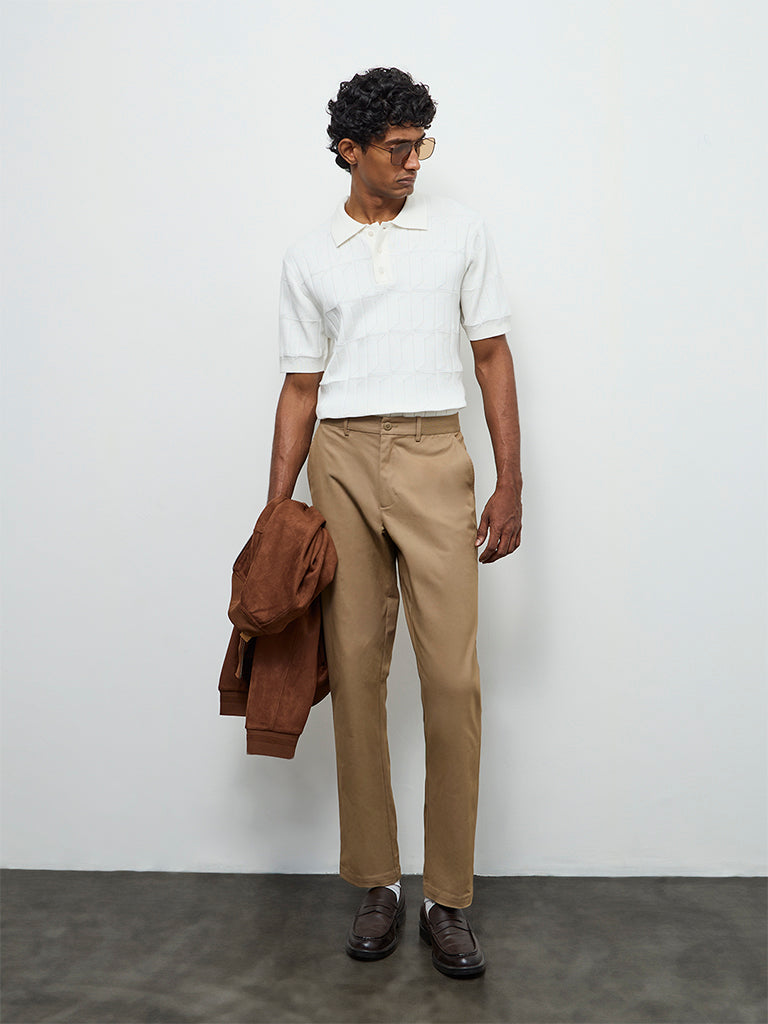 Ascot Off-White Relaxed-Fit Cotton Polo T-Shirt