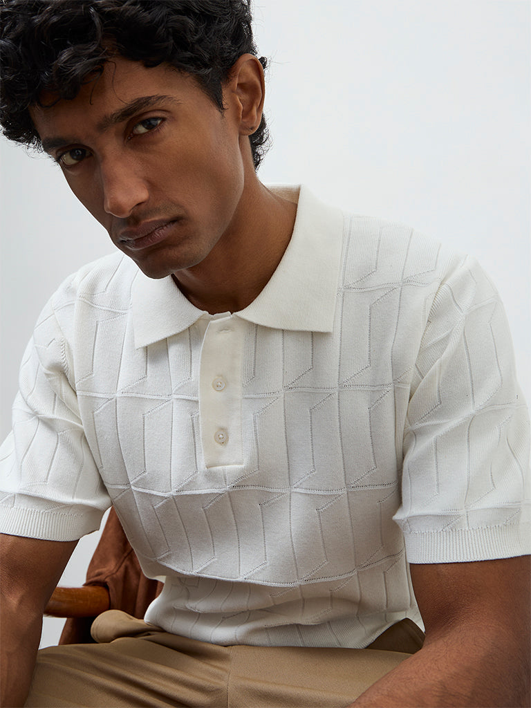 Ascot Off-White Relaxed-Fit Cotton Polo T-Shirt
