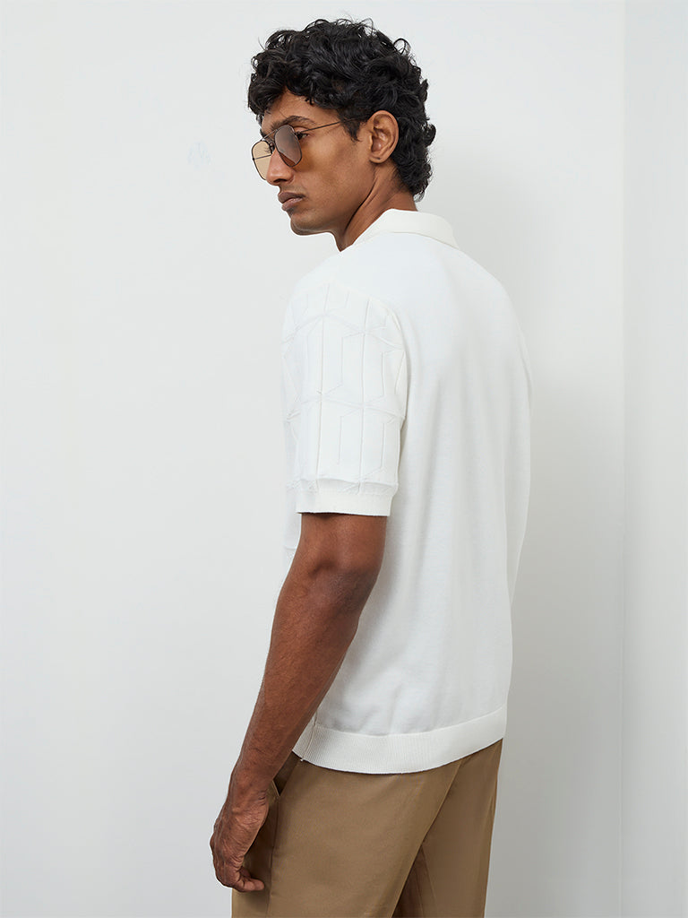 Ascot Off-White Relaxed-Fit Cotton Polo T-Shirt
