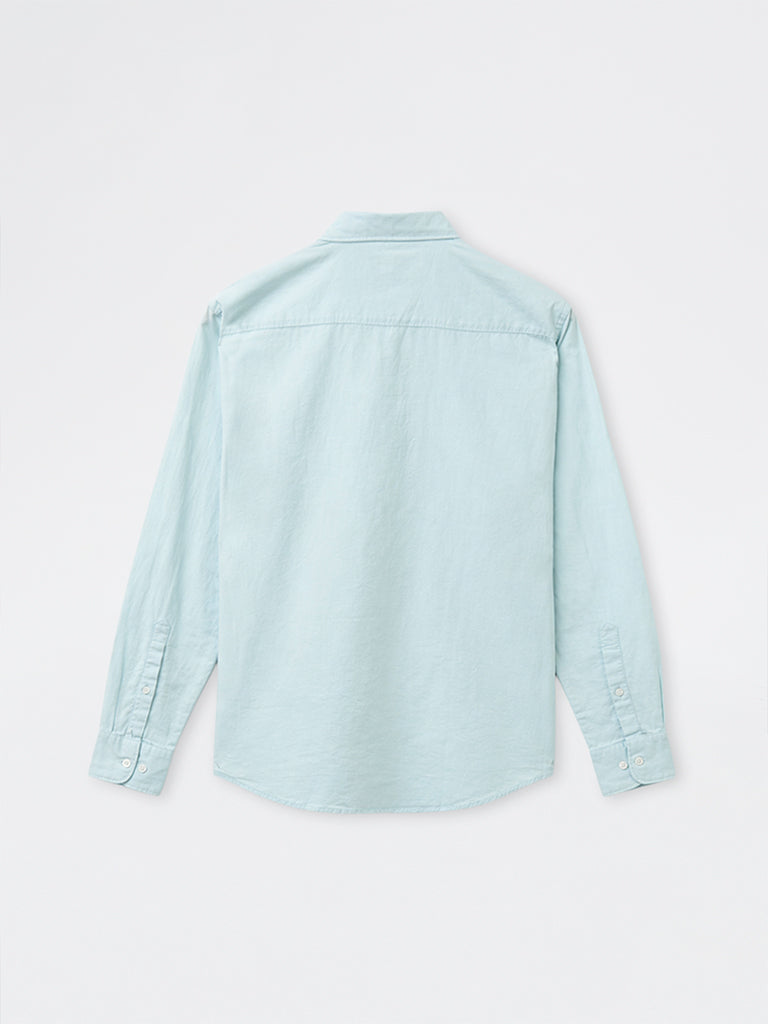 WES Casuals Light Teal Relaxed Fit Cotton-Blend Shirt