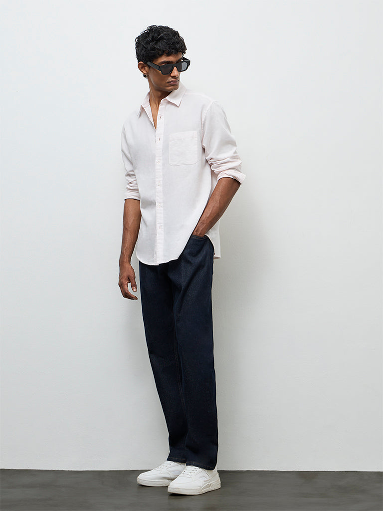 WES Casuals Light Pink Relaxed-Fit Cotton-Blend Shirt