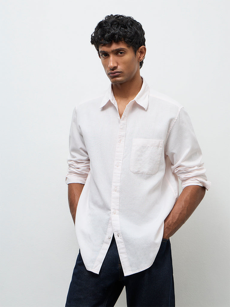 WES Casuals Light Pink Relaxed-Fit Cotton-Blend Shirt