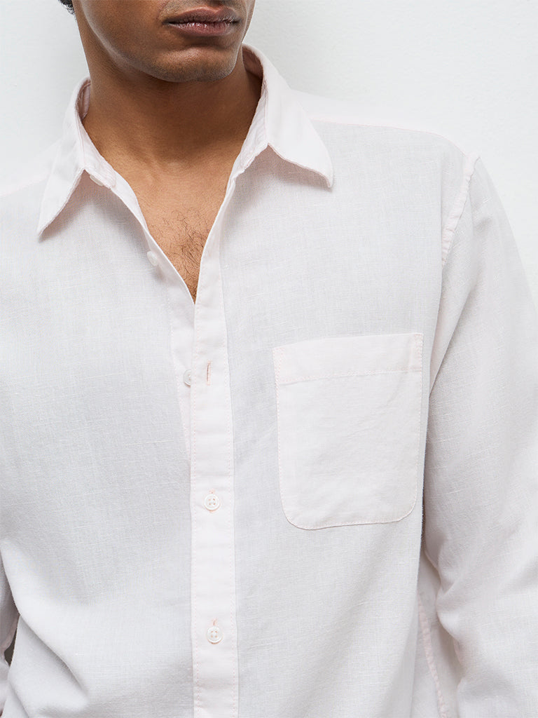 WES Casuals Light Pink Relaxed-Fit Cotton-Blend Shirt