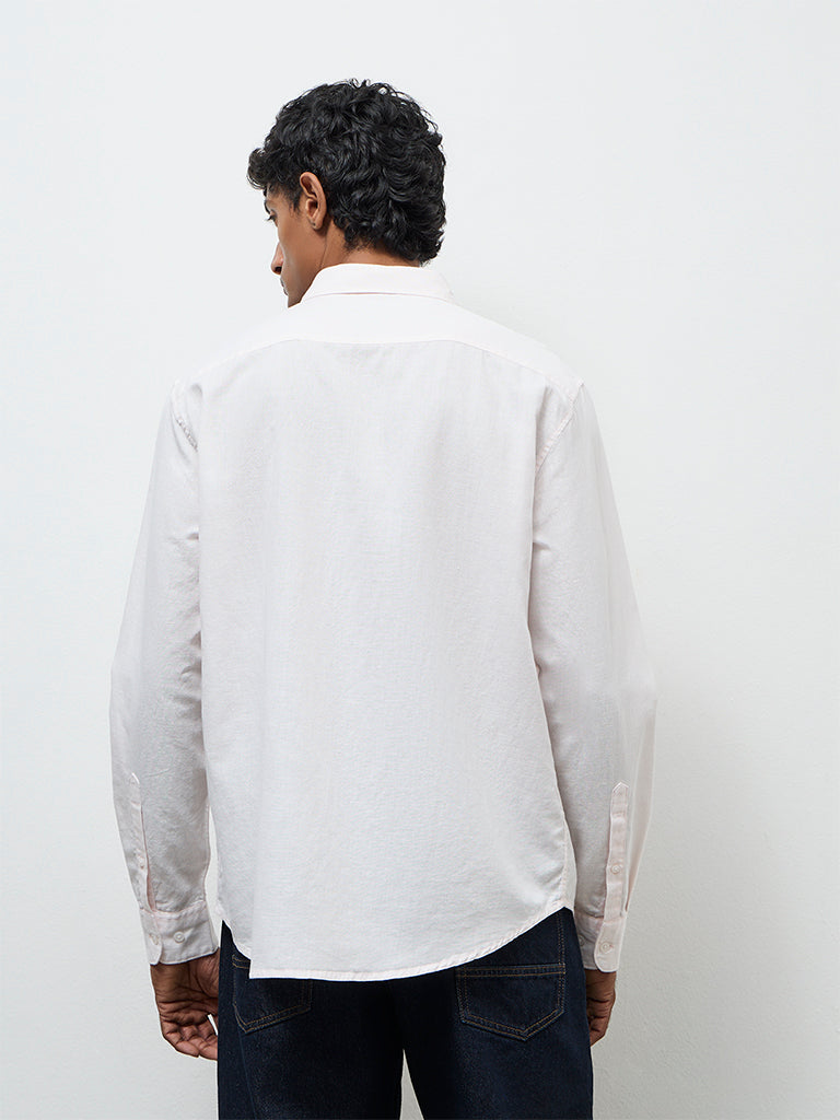 WES Casuals Light Pink Relaxed-Fit Cotton-Blend Shirt