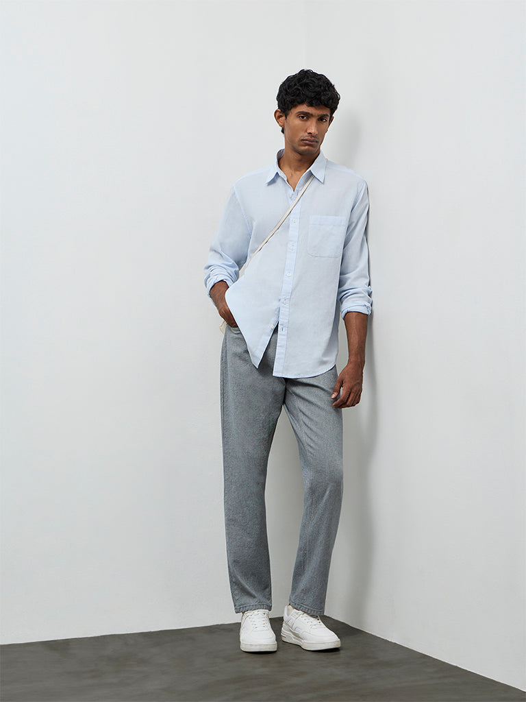WES Casuals Light Blue Relaxed-Fit Cotton-Blend Shirt