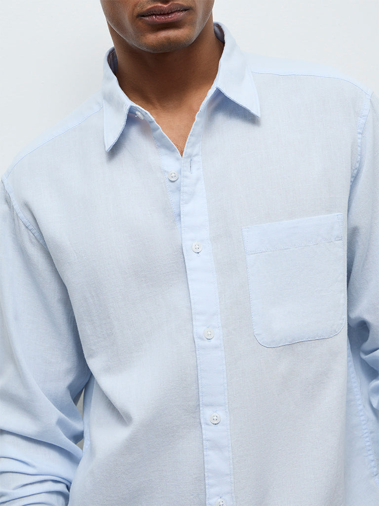 WES Casuals Light Blue Relaxed-Fit Cotton-Blend Shirt