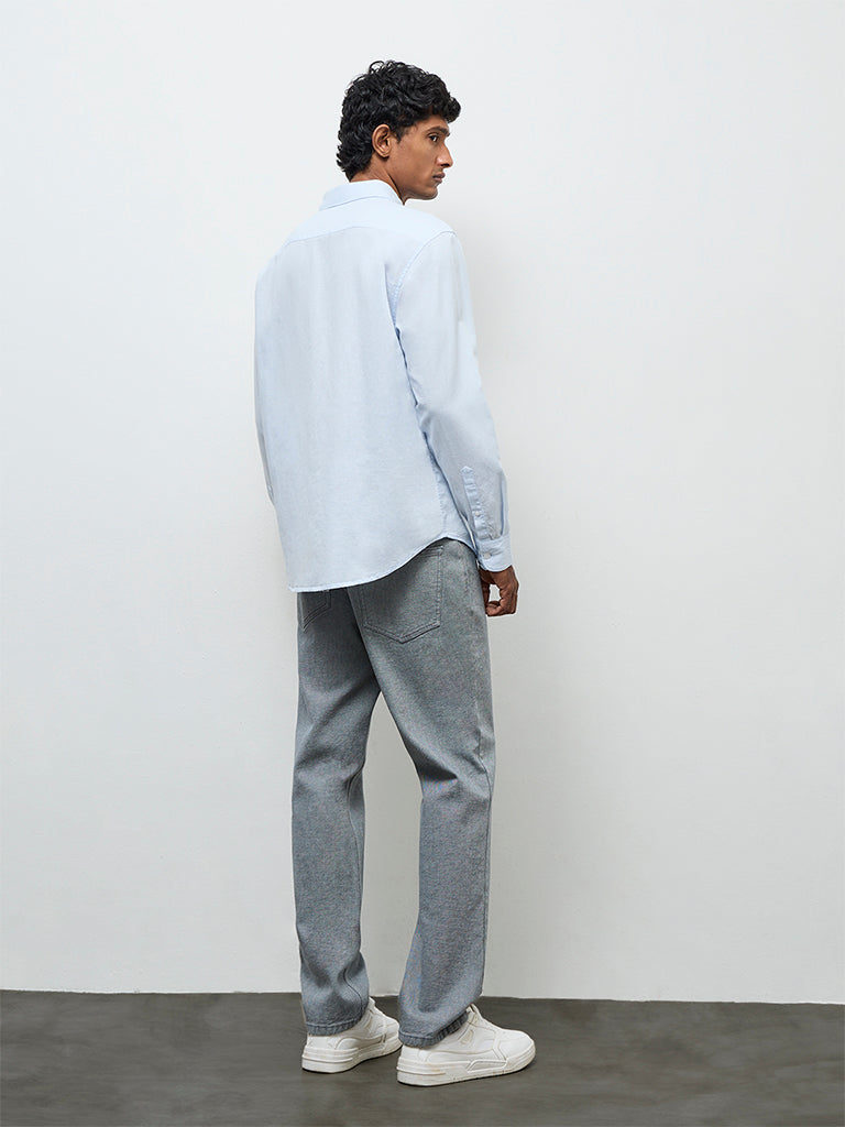 WES Casuals Light Blue Relaxed-Fit Cotton-Blend Shirt