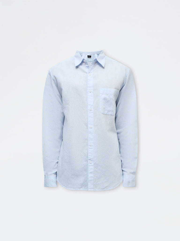 WES Casuals Light Blue Relaxed-Fit Cotton-Blend Shirt