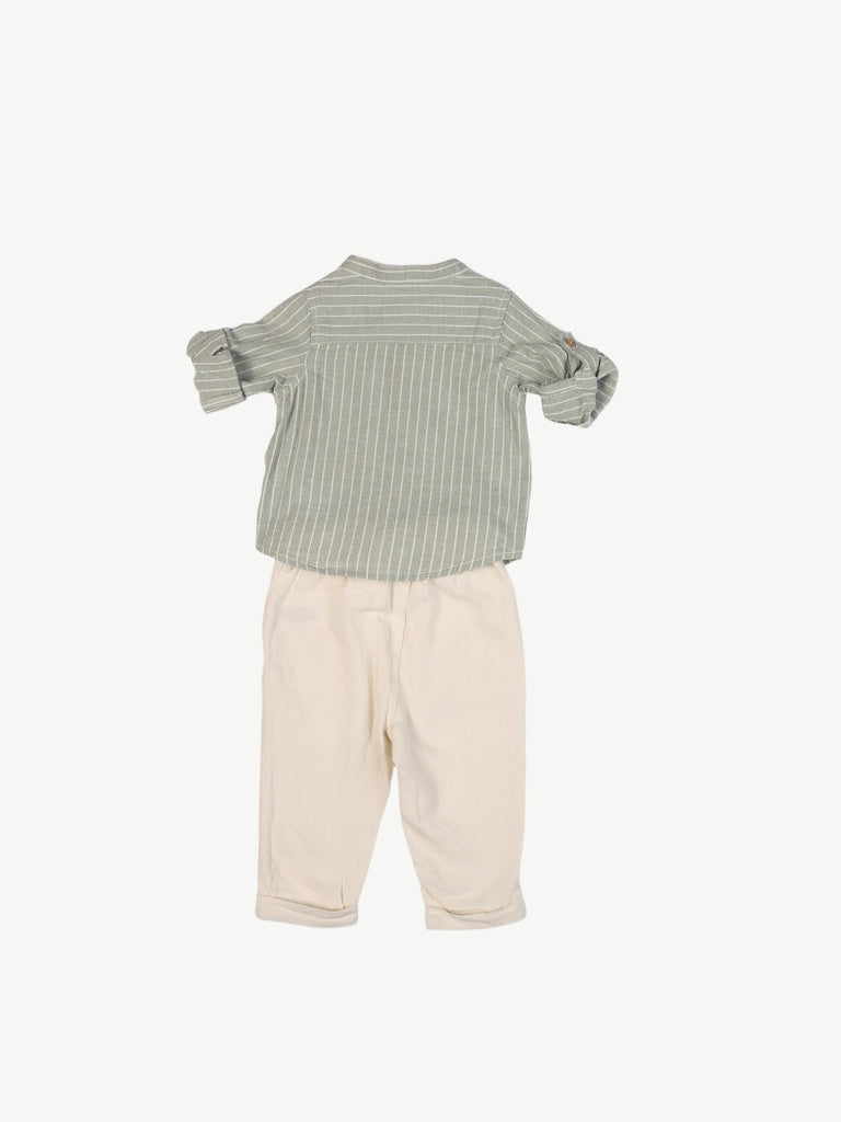 HOP Baby Boys Sage Striped Cotton-Blend Shirt and Pants Set