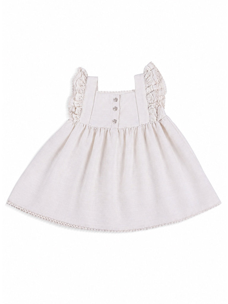 HOP Baby Girls Off-White Floral Embroidered Cotton-Blend Dress