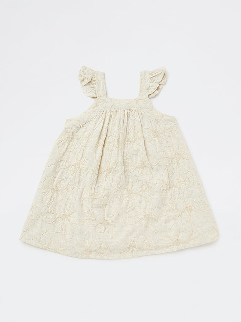 Buy HOP Baby Girls Beige Floral Embroidered A-Line Dress from Westside