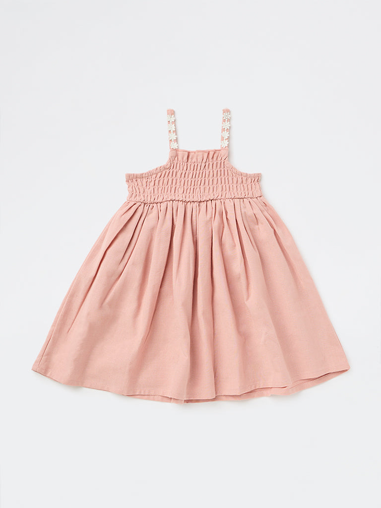 HOP Baby Girls Pink Smocked Cotton-Blend A-Line Dress