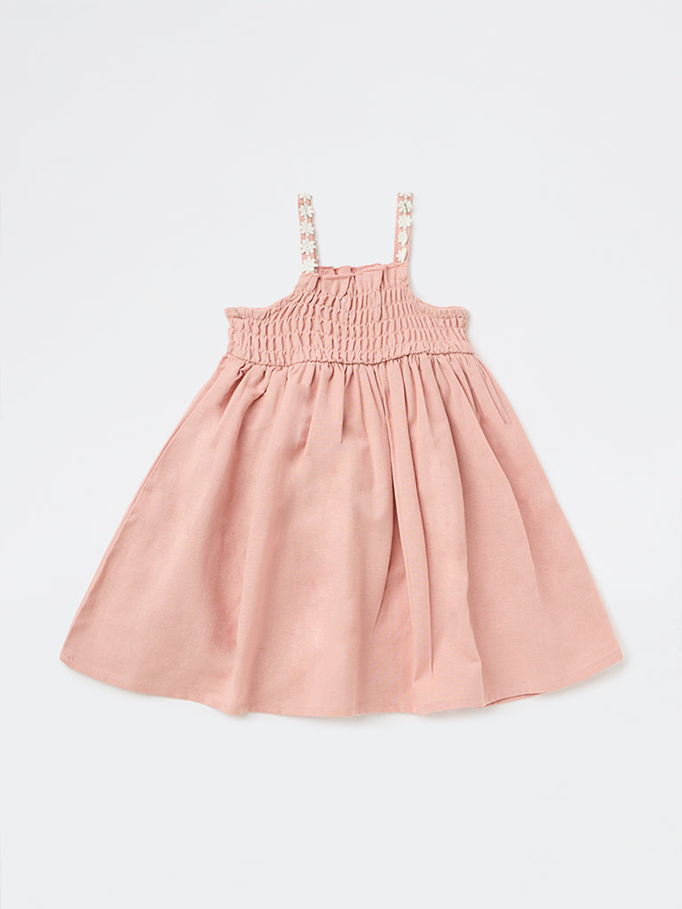 HOP Baby Girls Pink Smocked Cotton-Blend A-Line Dress