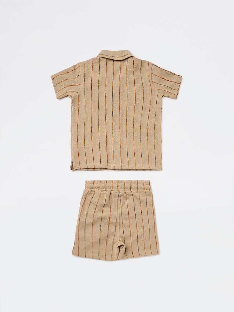 HOP Kids Boys Taupe Cotton-Blend Shirt and Shorts Set