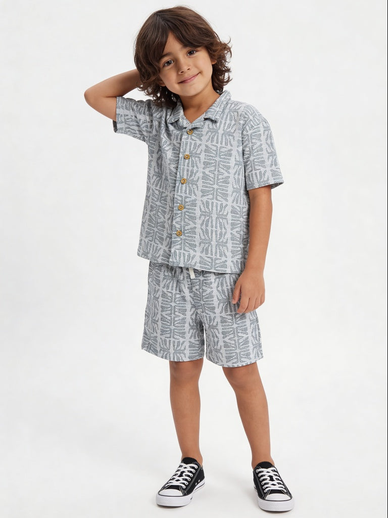 HOP Kids Boys Sage Jacquard Textured Shirt and Shorts Set