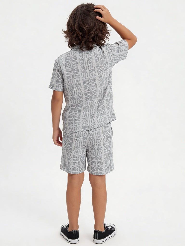HOP Kids Boys Sage Jacquard Textured Shirt and Shorts Set