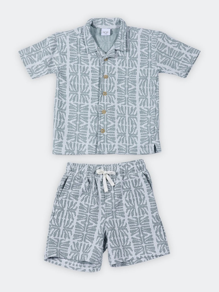 HOP Kids Boys Sage Jacquard Textured Shirt and Shorts Set