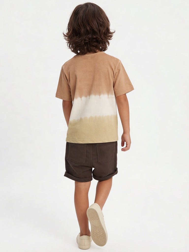 HOP Kids Boys Brown Tie-Dye Design Cotton T-Shirt