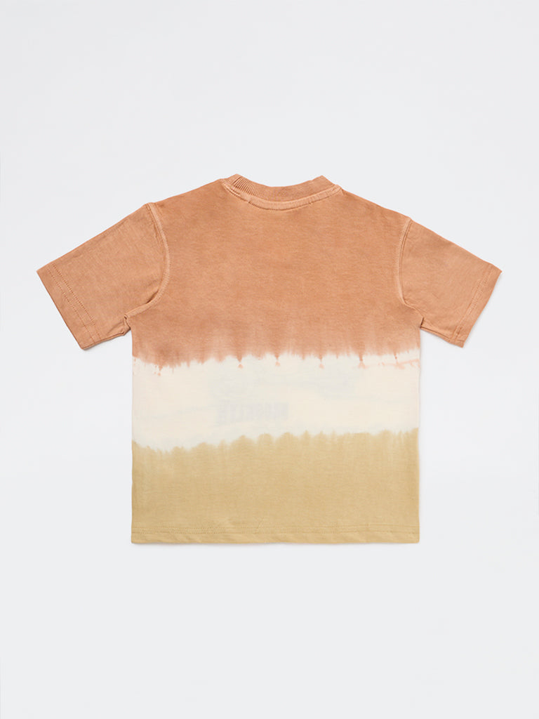 HOP Kids Boys Brown Tie-Dye Design Cotton T-Shirt