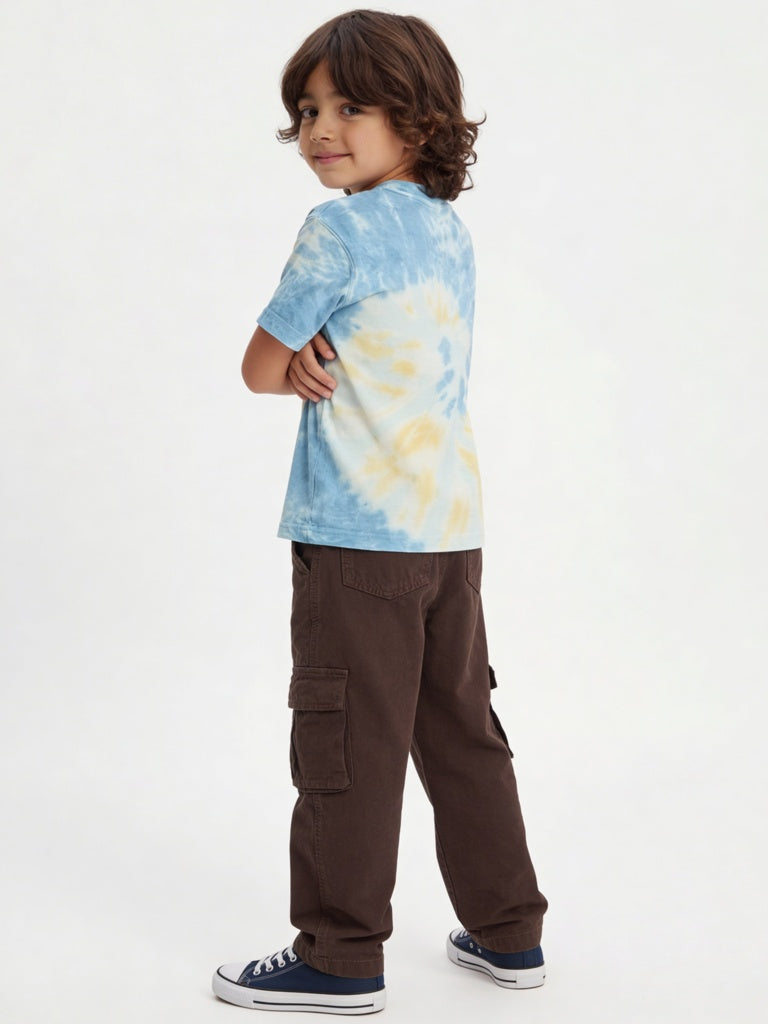 HOP Kids Boys Blue Tie-Dye Printed Cotton T-Shirt