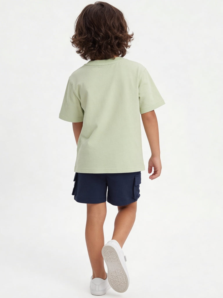 HOP Kids Boys Light Green Printed Cotton T-Shirt