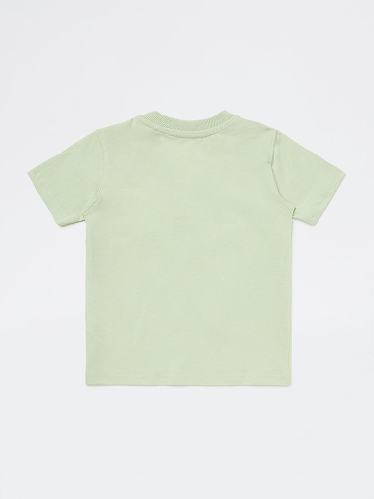 HOP Kids Boys Light Green Printed Cotton T-Shirt