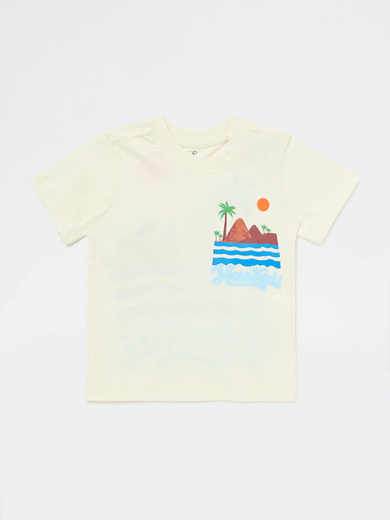 HOP Kids Boys Off-White Scenic-Printed Cotton T-Shirt