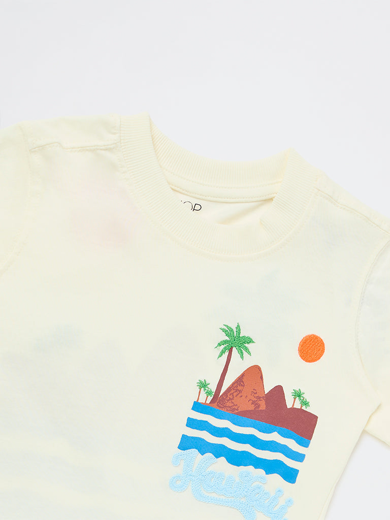 HOP Kids Boys Off-White Scenic-Printed Cotton T-Shirt