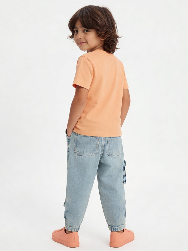 HOP Kids Boys Orange Cityscape Printed Cotton T-Shirt