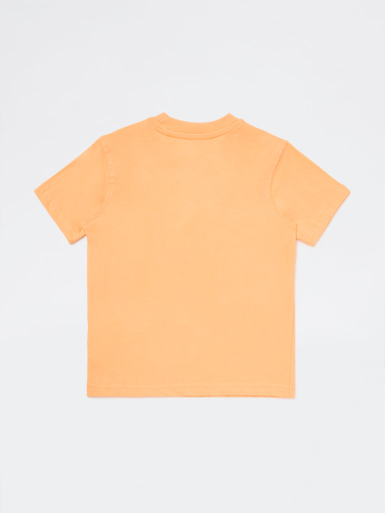 HOP Kids Boys Orange Cityscape Printed Cotton T-Shirt