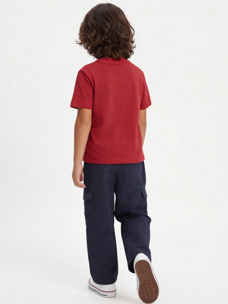 HOP Kids Boys Red Dinosaur Printed Cotton T-Shirt