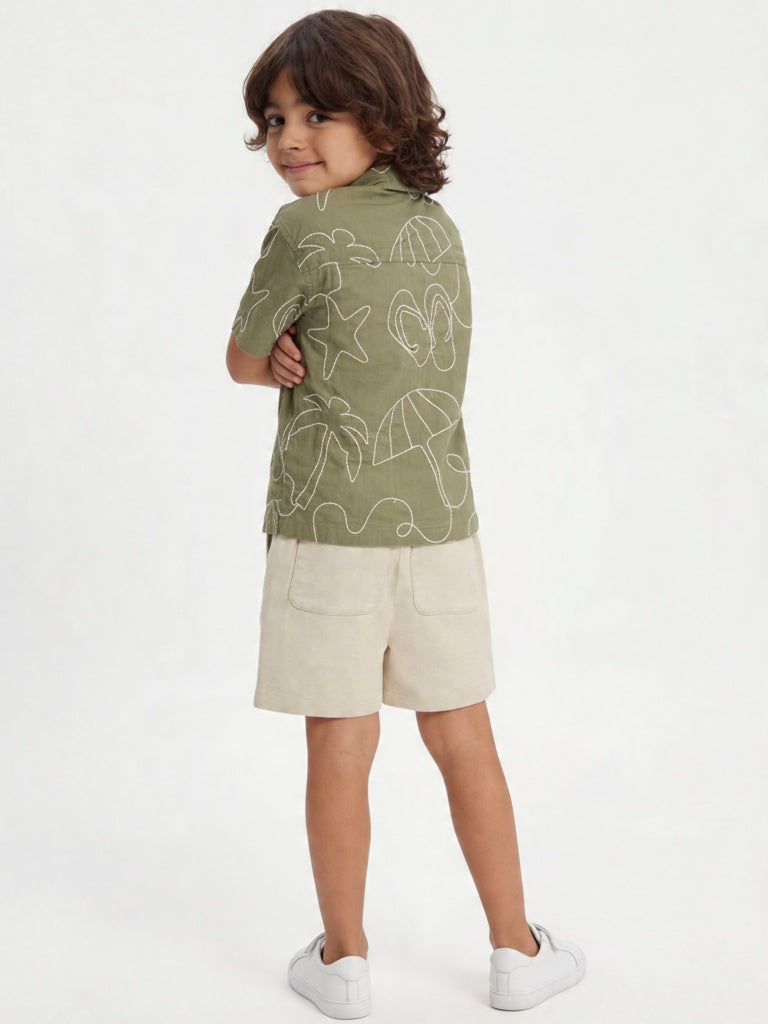 HOP Kids Boys Beige Mid-Rise Cotton-Blend Shorts