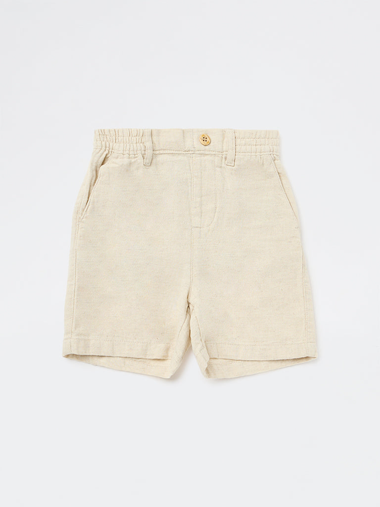 HOP Kids Boys Beige Mid-Rise Cotton-Blend Shorts