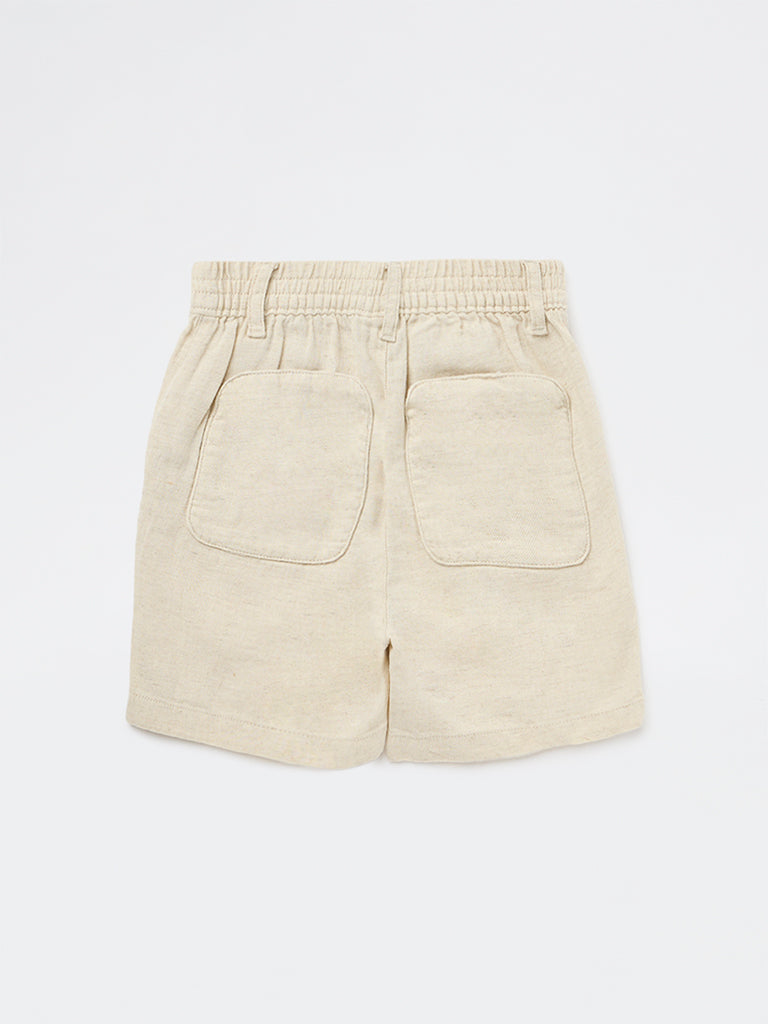 HOP Kids Boys Beige Mid-Rise Cotton-Blend Shorts