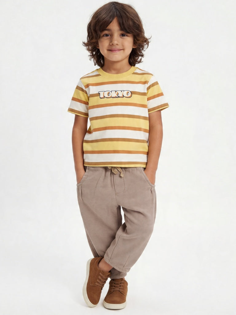 HOP Kids Boys Light Taupe Relaxed Fit Cotton Trousers