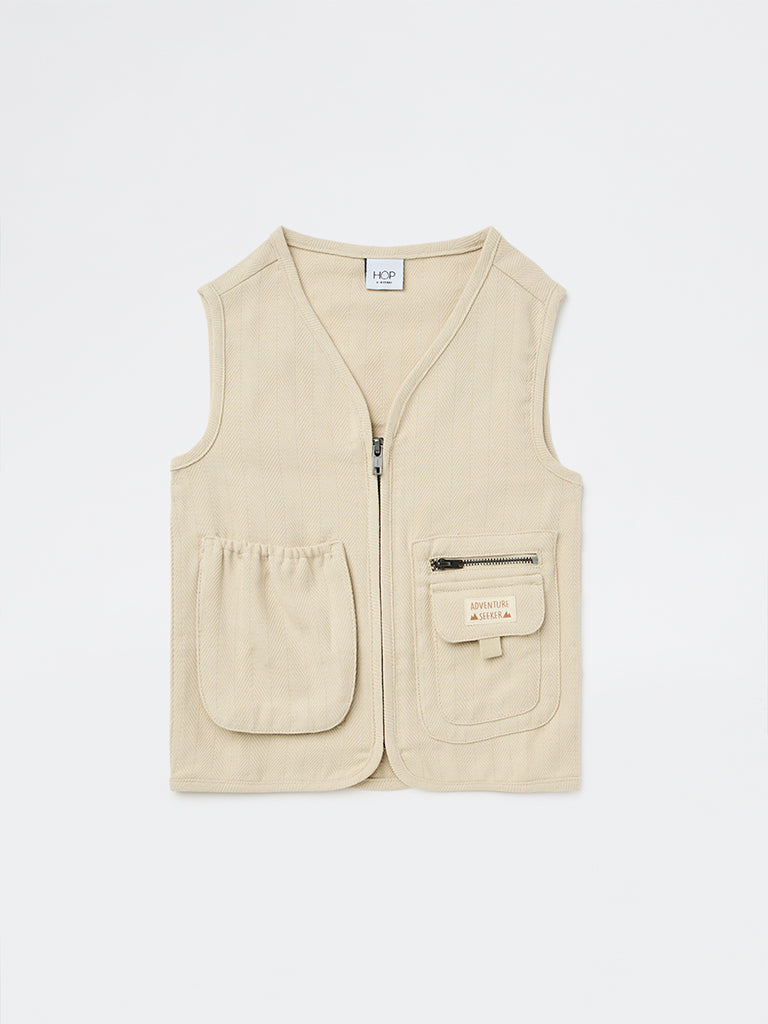 HOP Kids Boys Beige Cotton Utility Vest