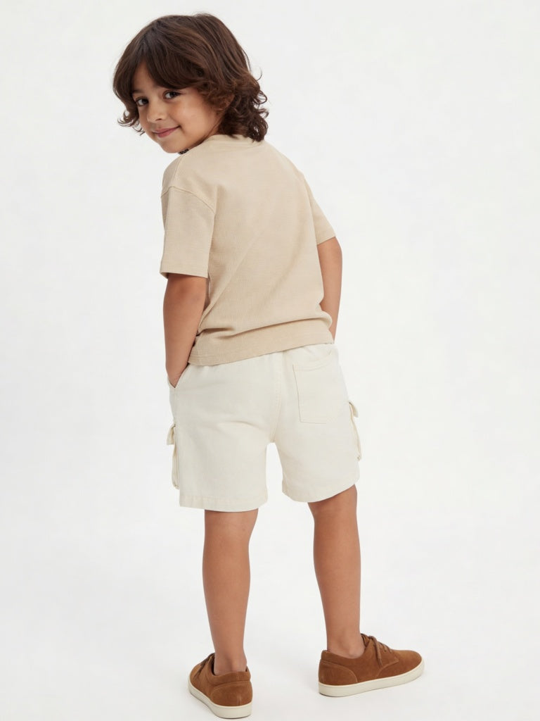 HOP Kids Boys Beige Graphic Printed Cotton T-Shirt
