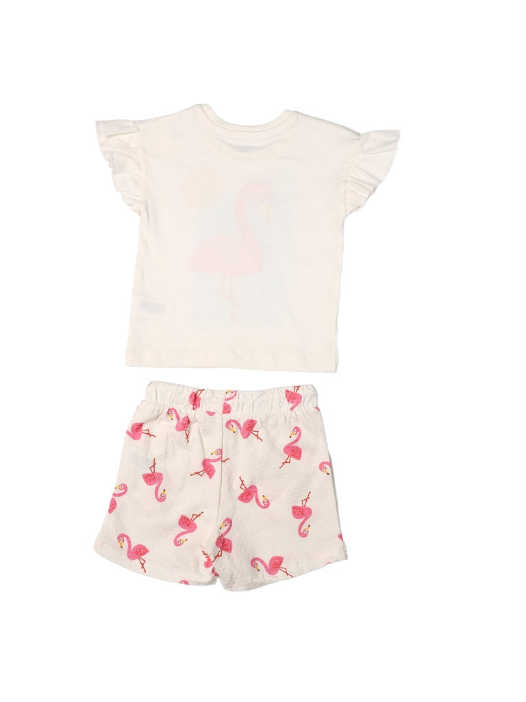 HOP Kids Girls Off-White Printed Cotton Top and Shorts Set