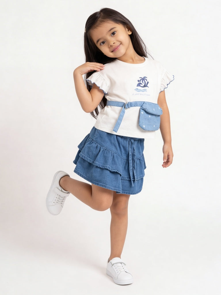 HOP Kids Girls Blue High-Rise Denim Skirt